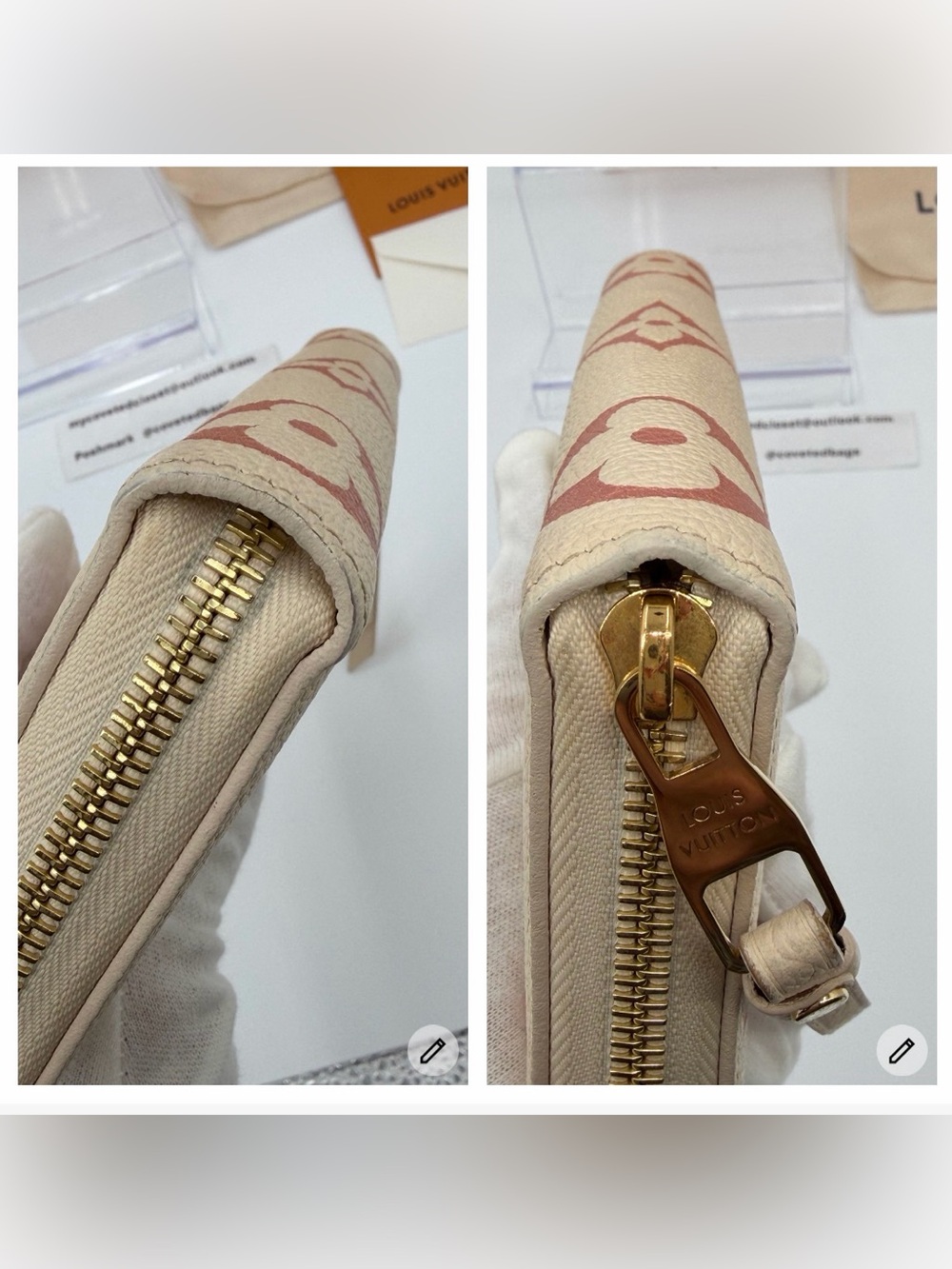 LV Cream & Pink Giant Empriente Monogram Zippy Wallet Full Set w/Entrupy COA - Picture 7 of 12